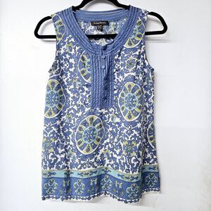 TOMMY BAHAMA blue Summer 100% Silk 1/2 Button-Up Sleeveless Women Tank Top Shirt